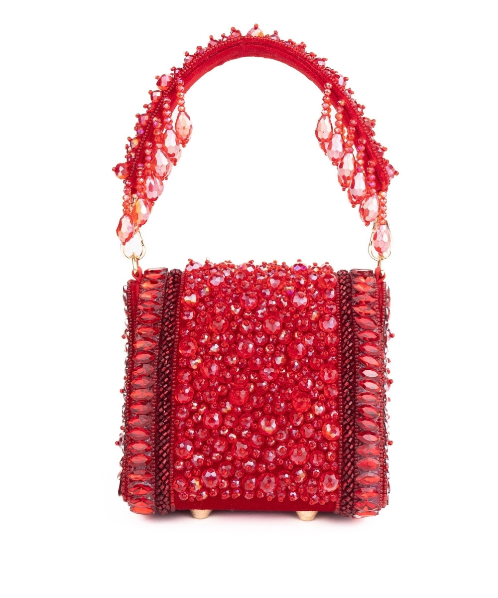 Josy Red Suede Embellished Mini Bag