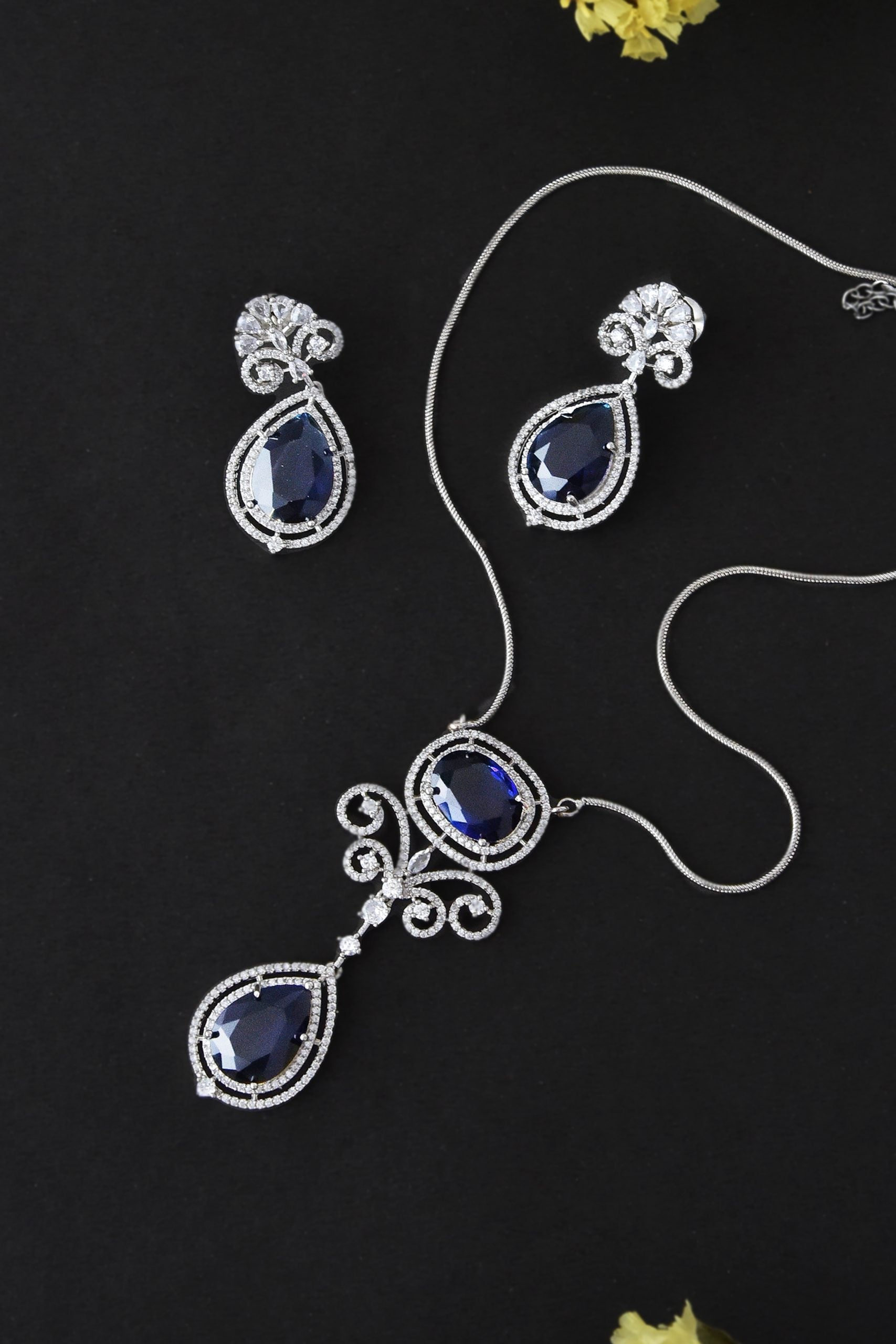 Sapphire Silver Tone Zirconia Necklace Set