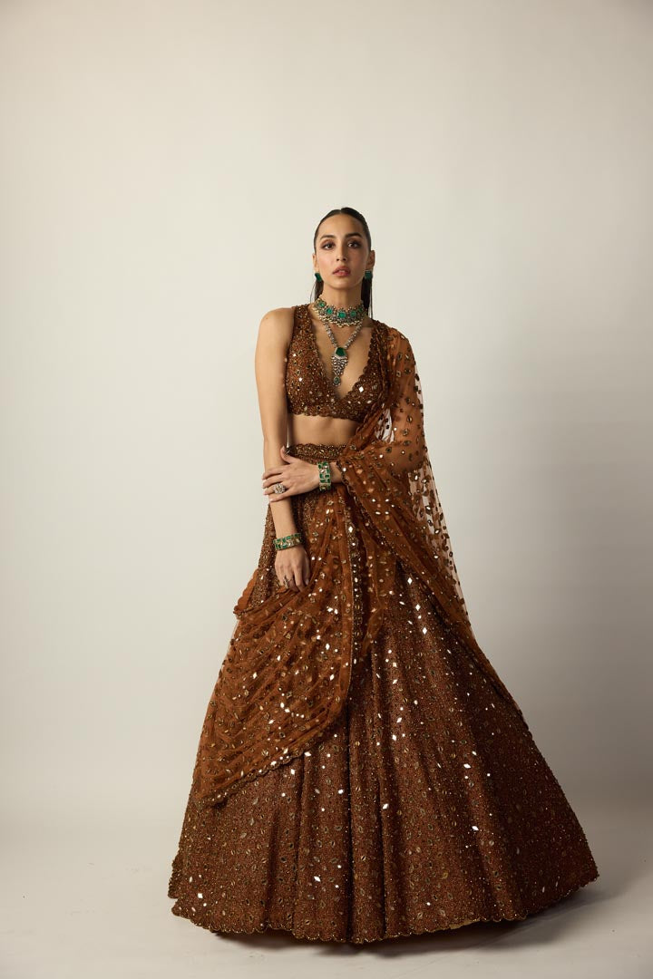 Metallic Copper Lehenga Set