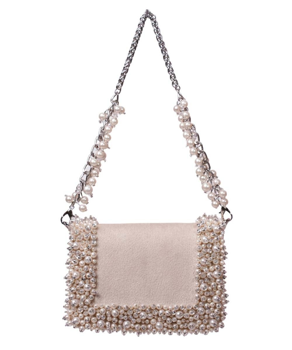 Aliya Ivory Suede Pearl Embellished Mini Bag