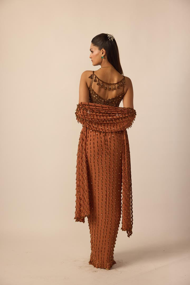 Metallic Copper Single Drop Skirt Set