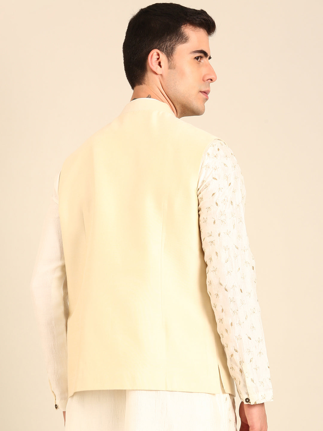 Beige Silk Cotton Nehru Jacket