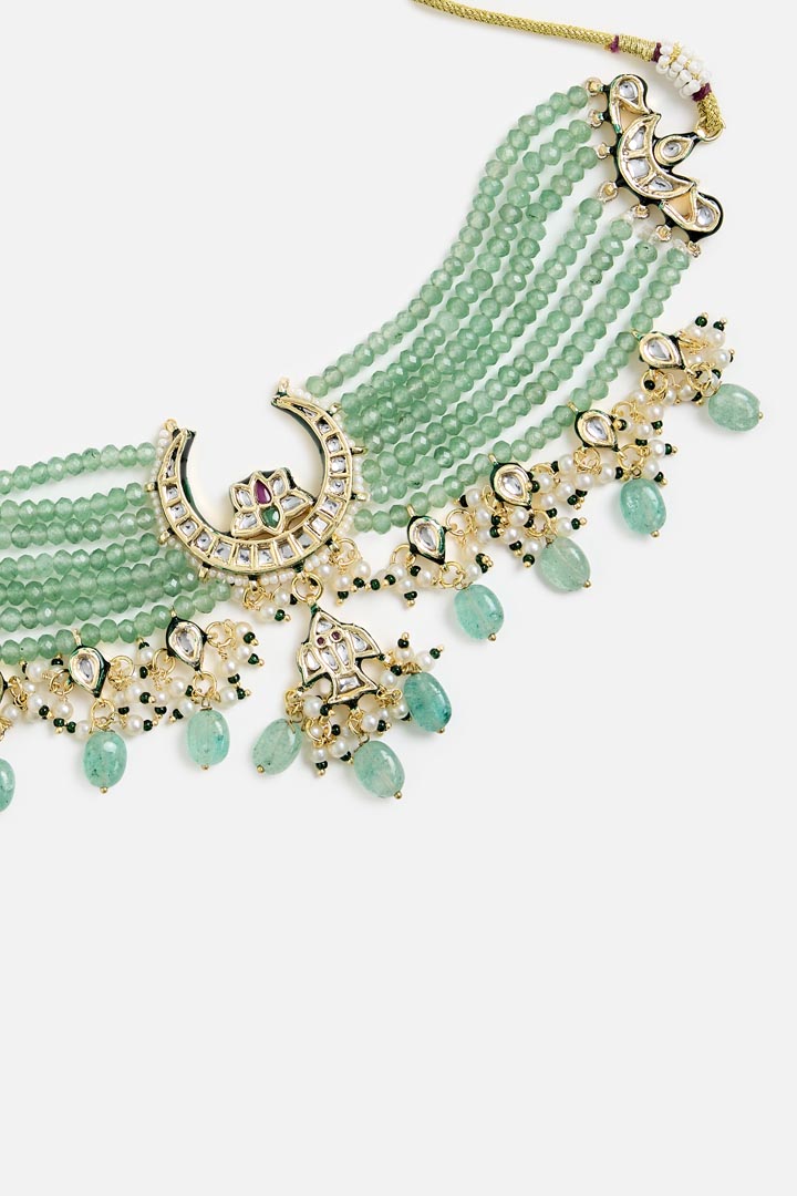 Green Beaded Kundan Choker Necklace Set