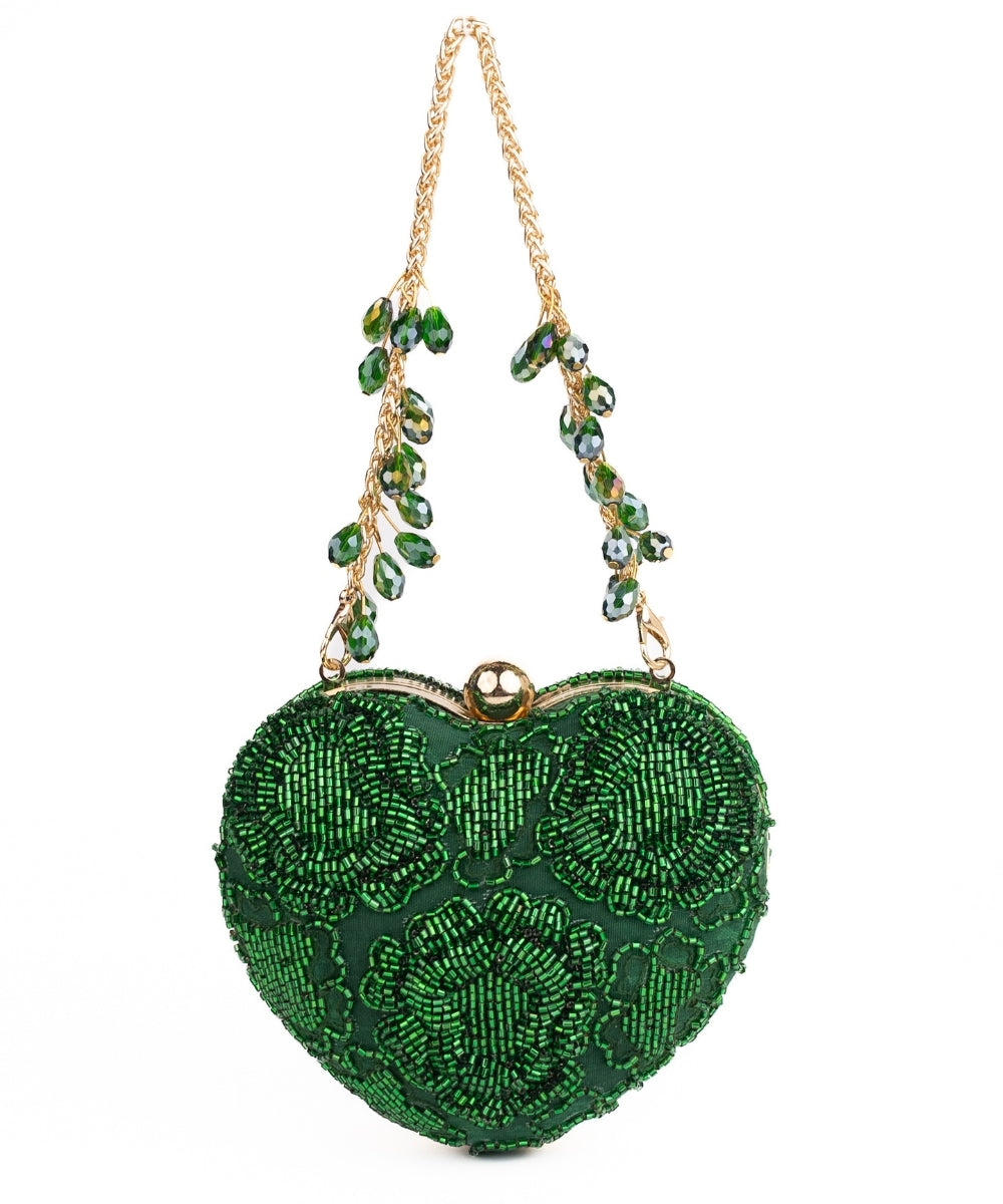 Cora Green Suede Embellished Heart Bag