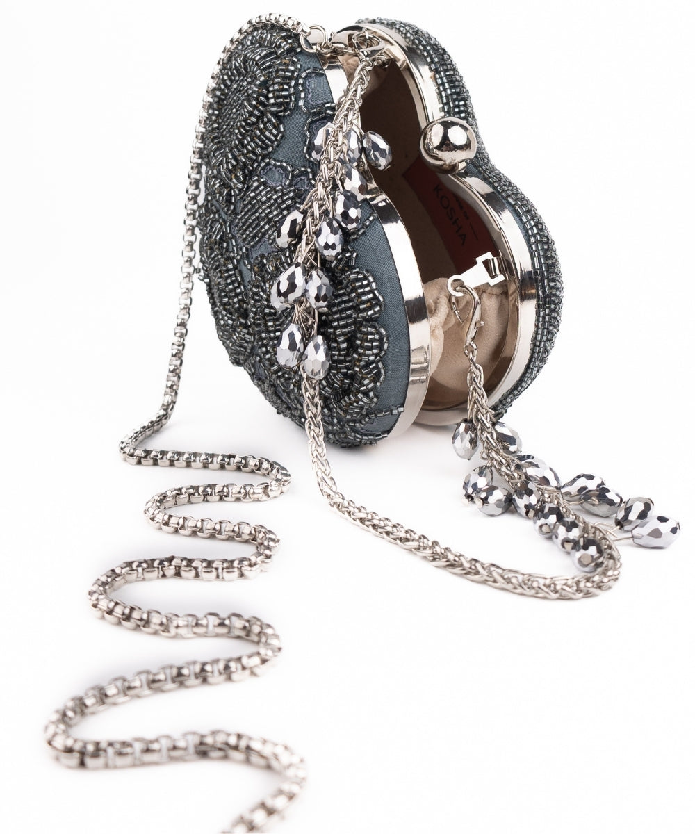 Cora Grey Suede Embellished Heart Bag