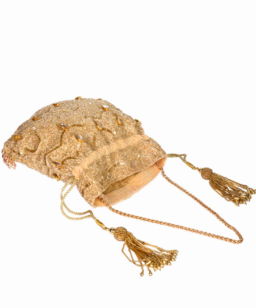 Sunheri Gold Georgette Embellished Potli