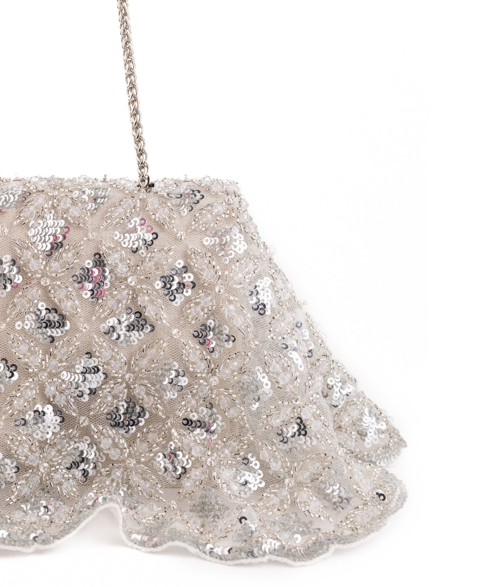 Grace Silver Suede Embellished Clutch