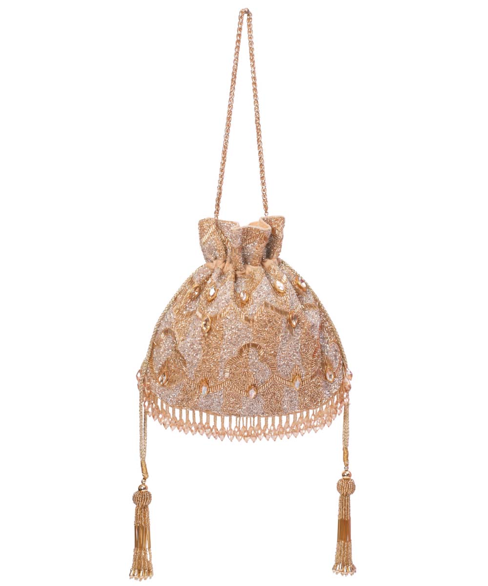 Sunheri Gold and Silver Georgette Embellished Potli