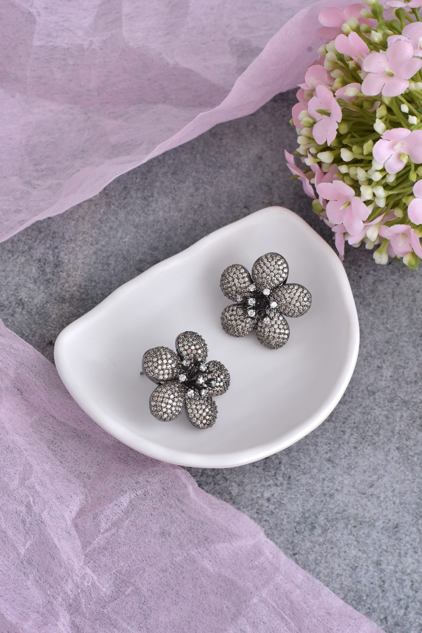 Champagne Grey Tone Zirconia Stud Earrings