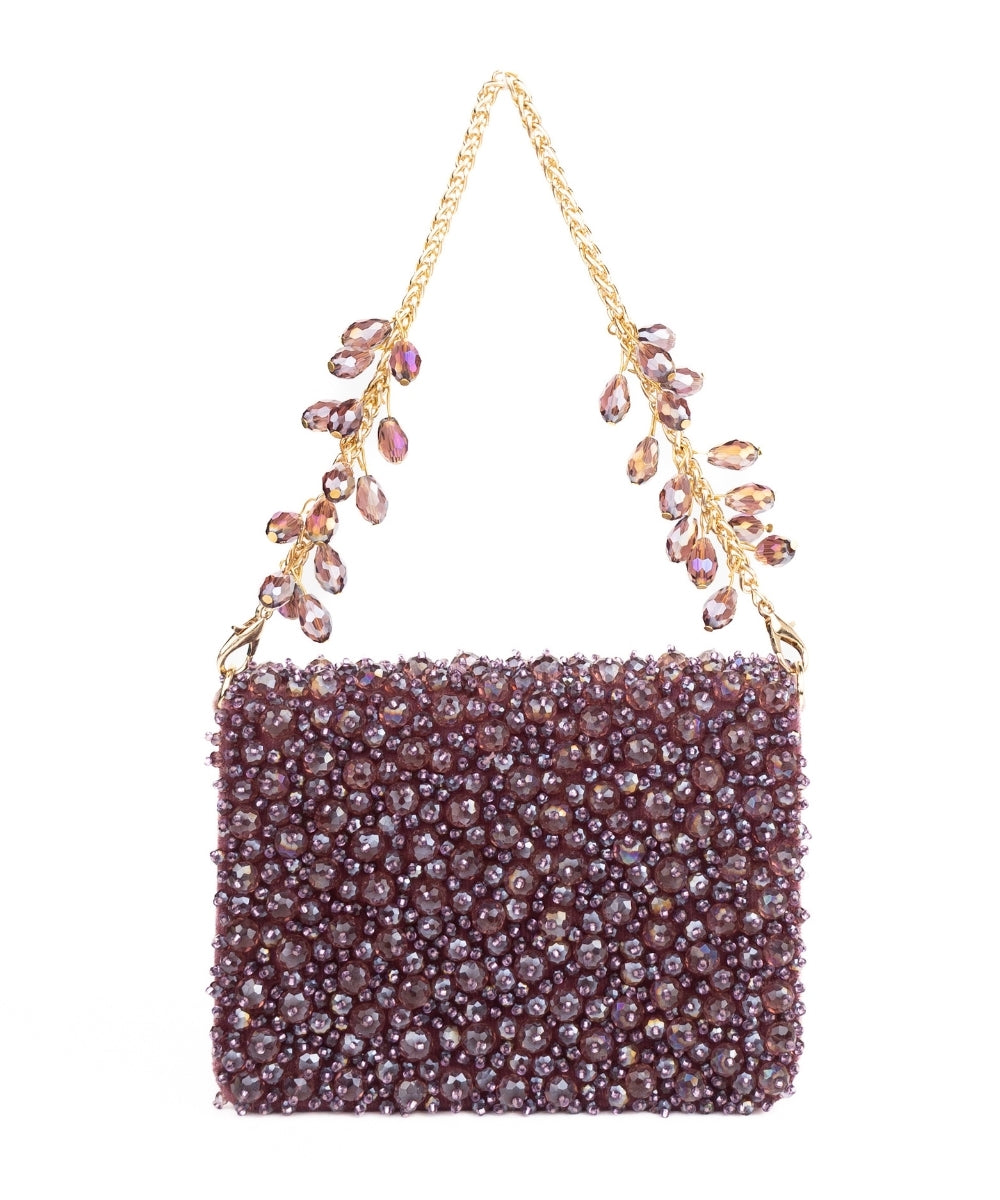 Kiyara Mauve Suede Crystal Embellished Mini Bag