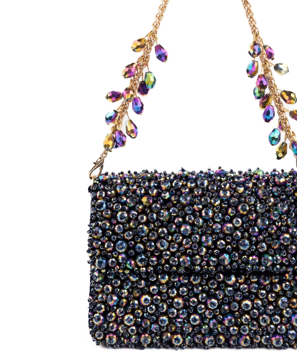 Kiyara Metallic Suede Crystal Embellished Mini Bag