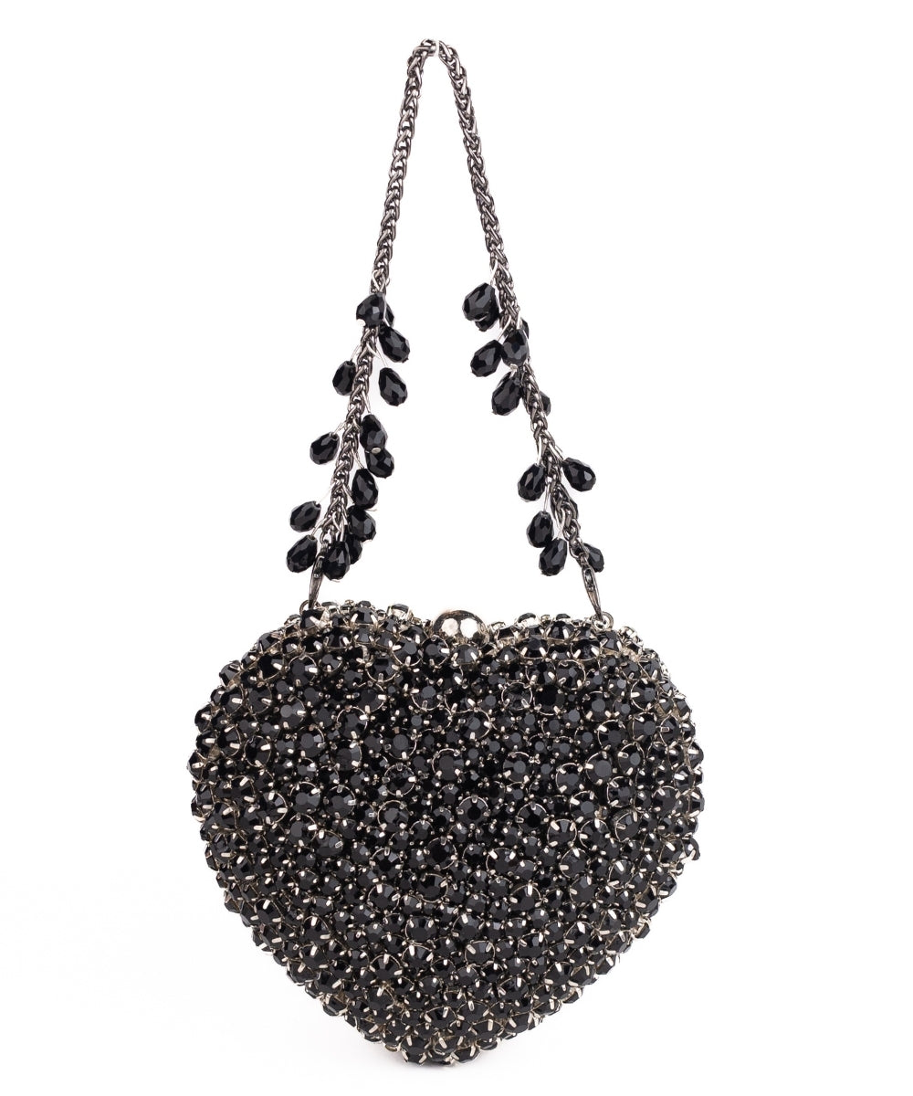 Lola Black Suede Embellished Heart Bag