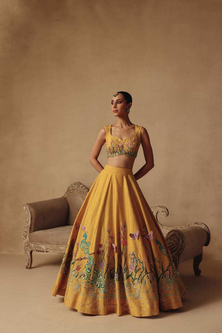 Yellow Dreamy  Lehenga Hand Embroidery with Drape Dupatta