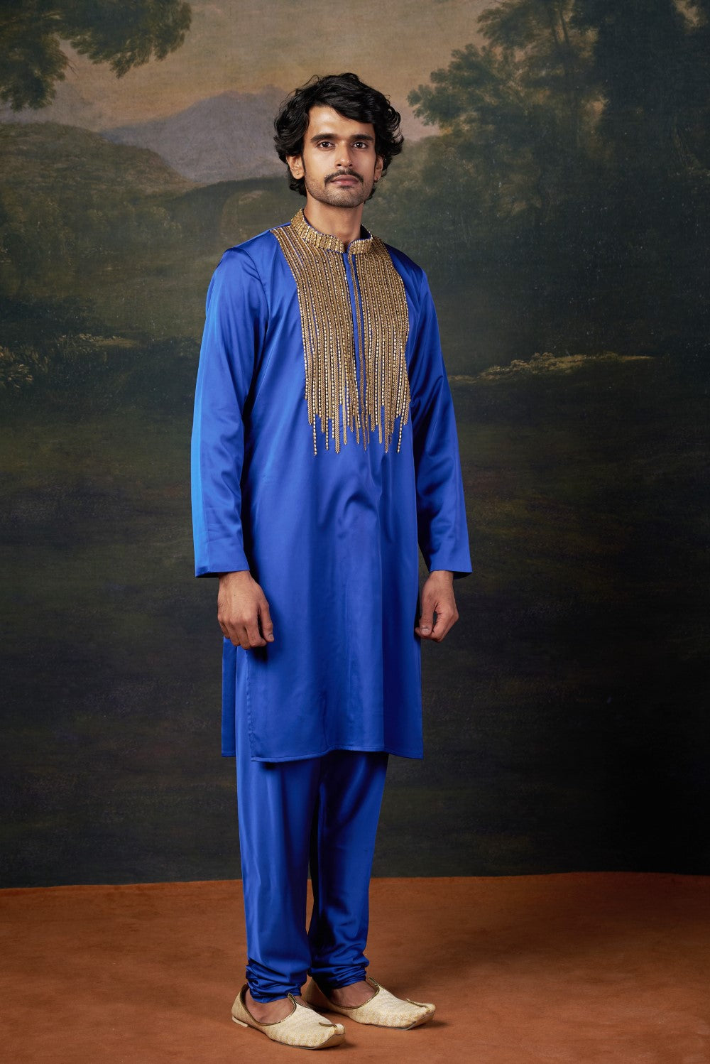 Antique Hand-Embroidered Kurta with Matching Pyjama