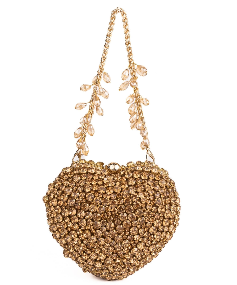 Lola Gold Suede Embellished Heart Bag