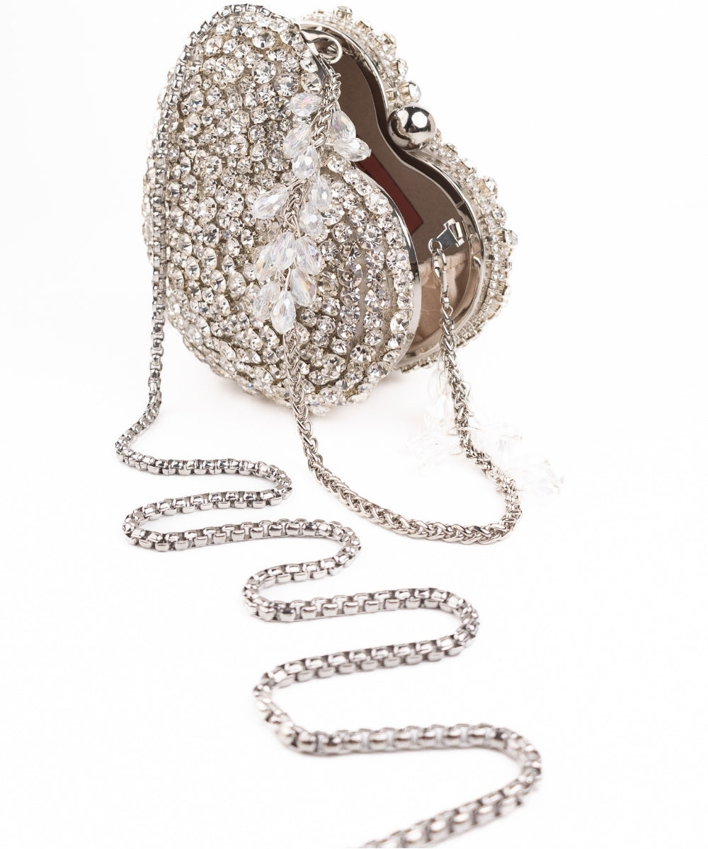 Lola Silver Suede Embellished Heart Bag