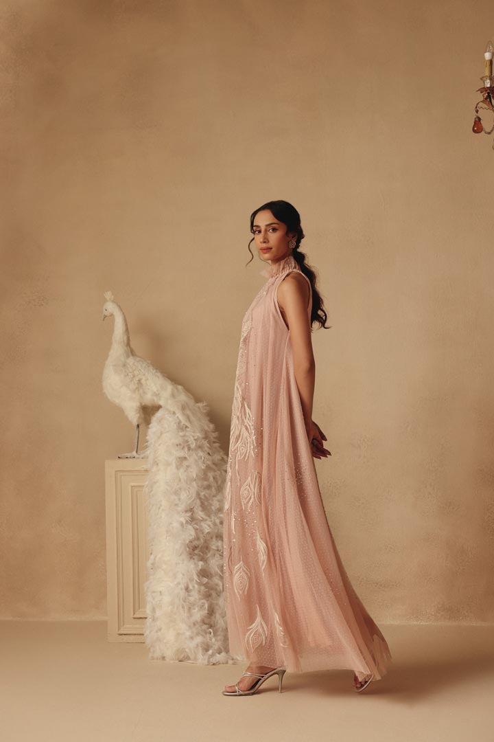 Pink Flowy Peacock Dress
