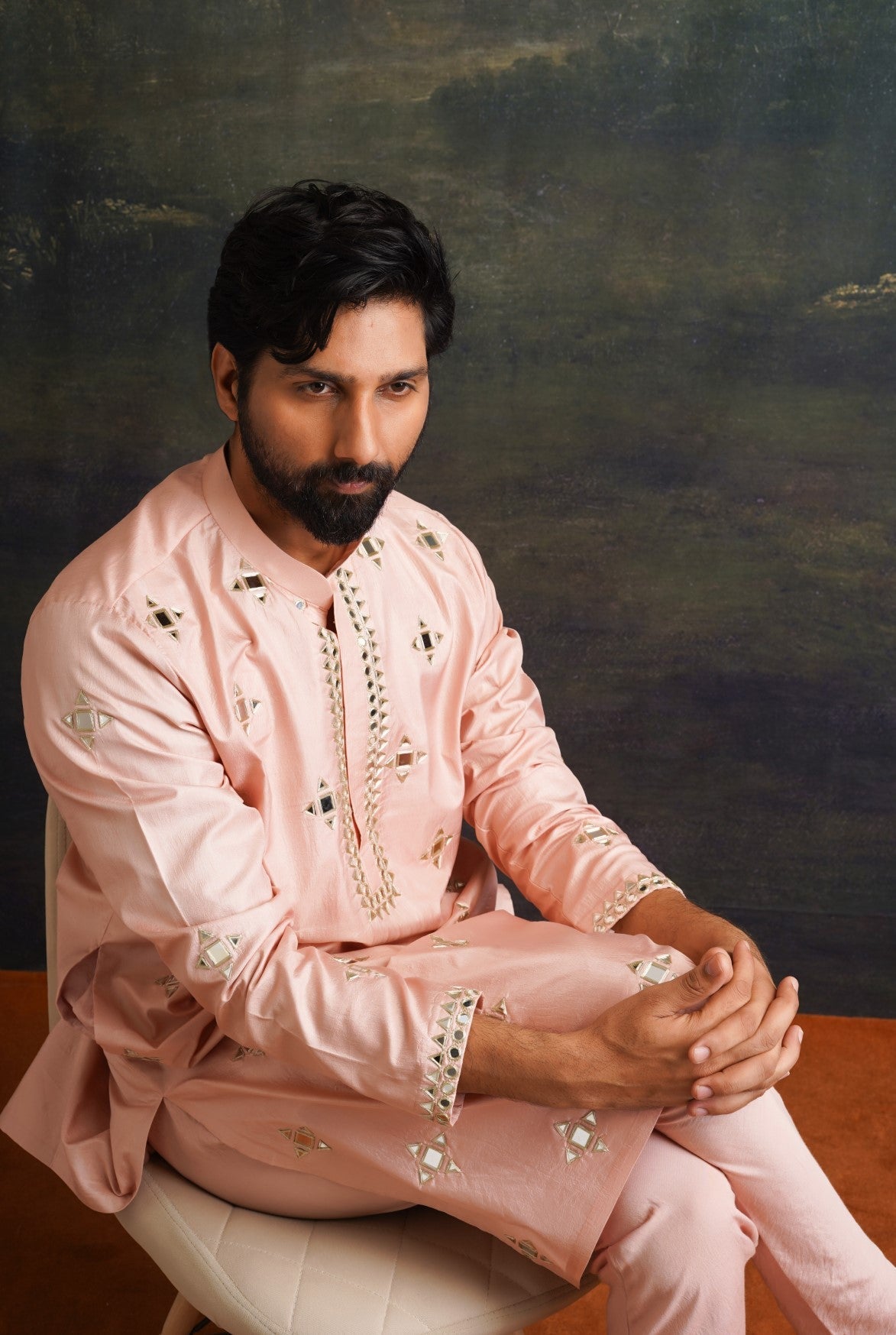 Rosewood overall hand embroidered mirror work kurta