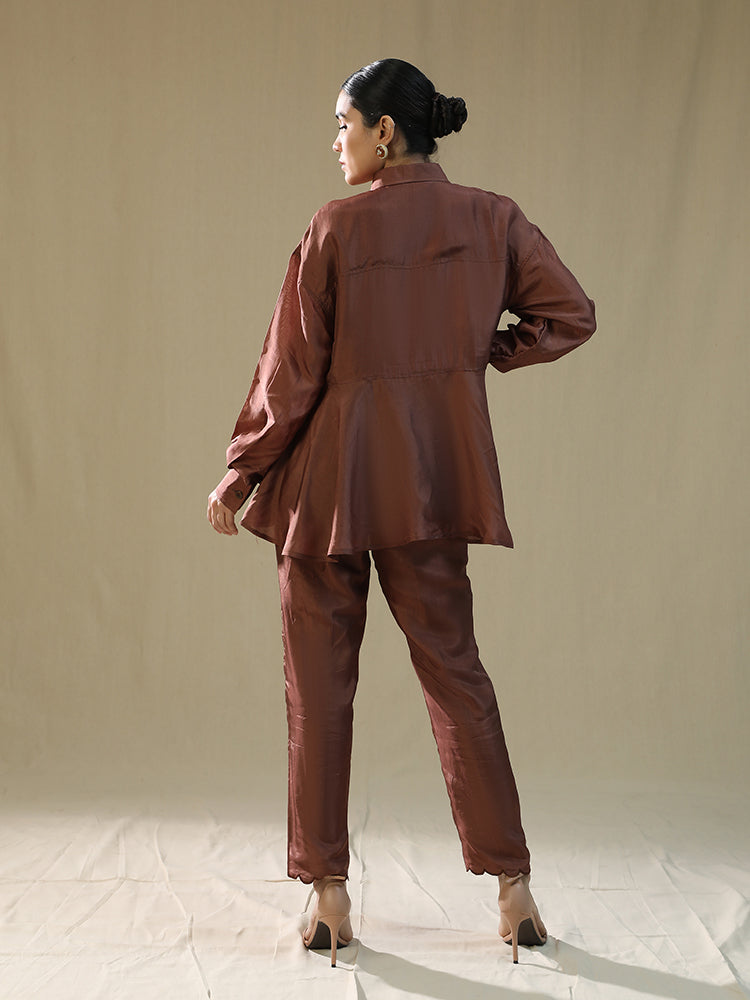 Brown summer silk coord set