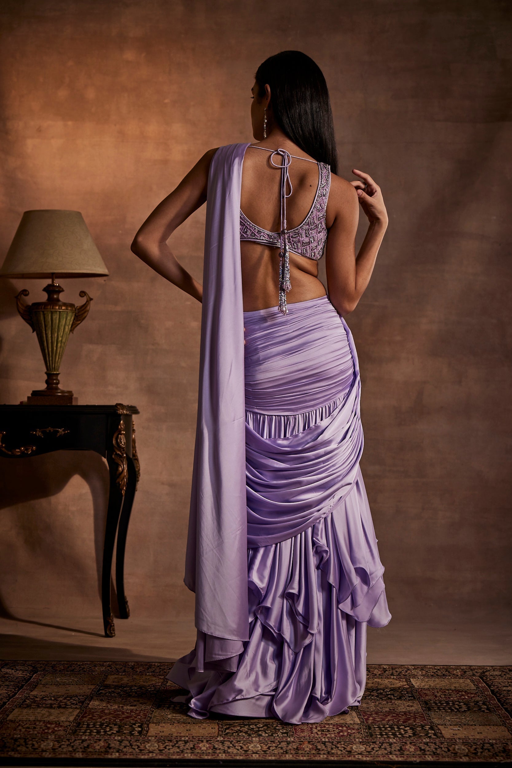 Image of DRAPED ETHEREAL PURPLE SAREE