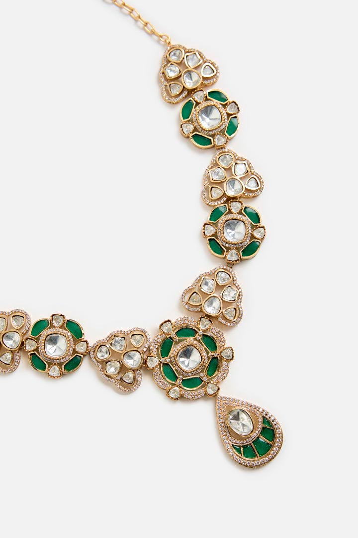 Gold & Emerald Kundan Necklace Set