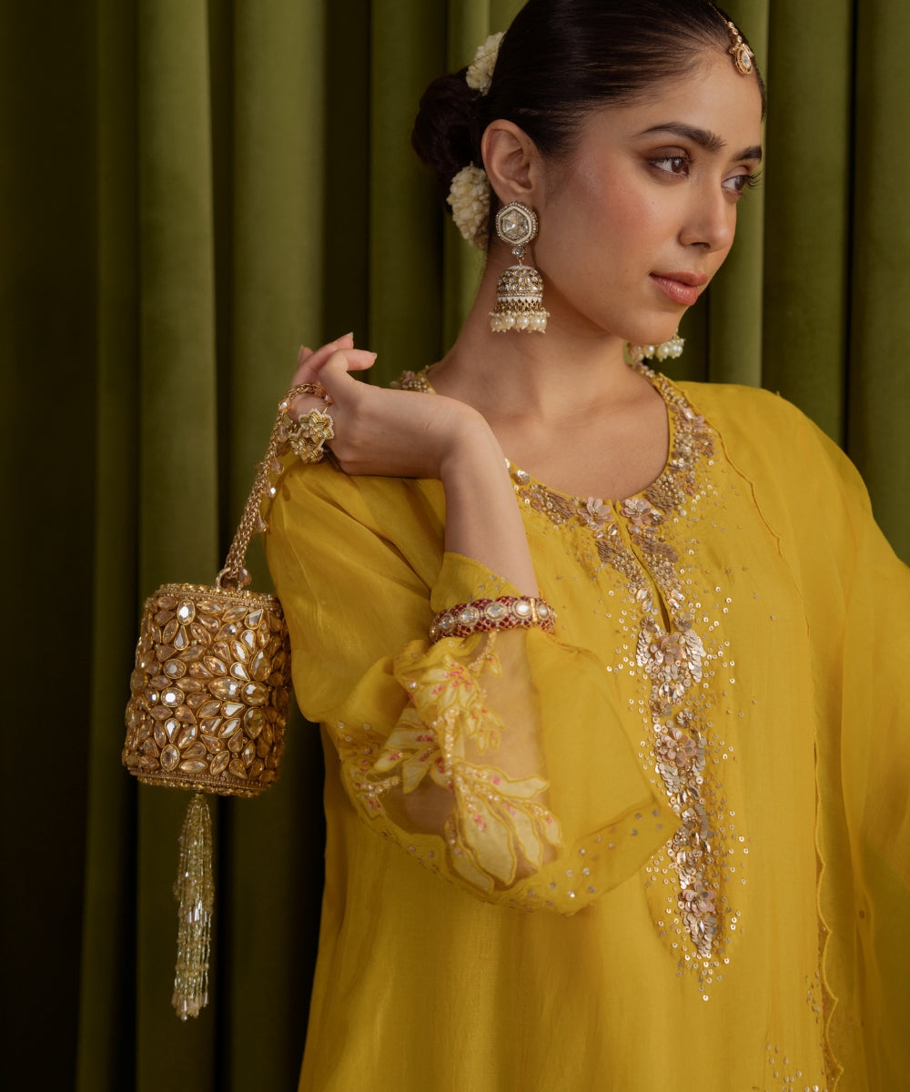 Mia Gold Georgette Embellished Mini Cylinder Bag