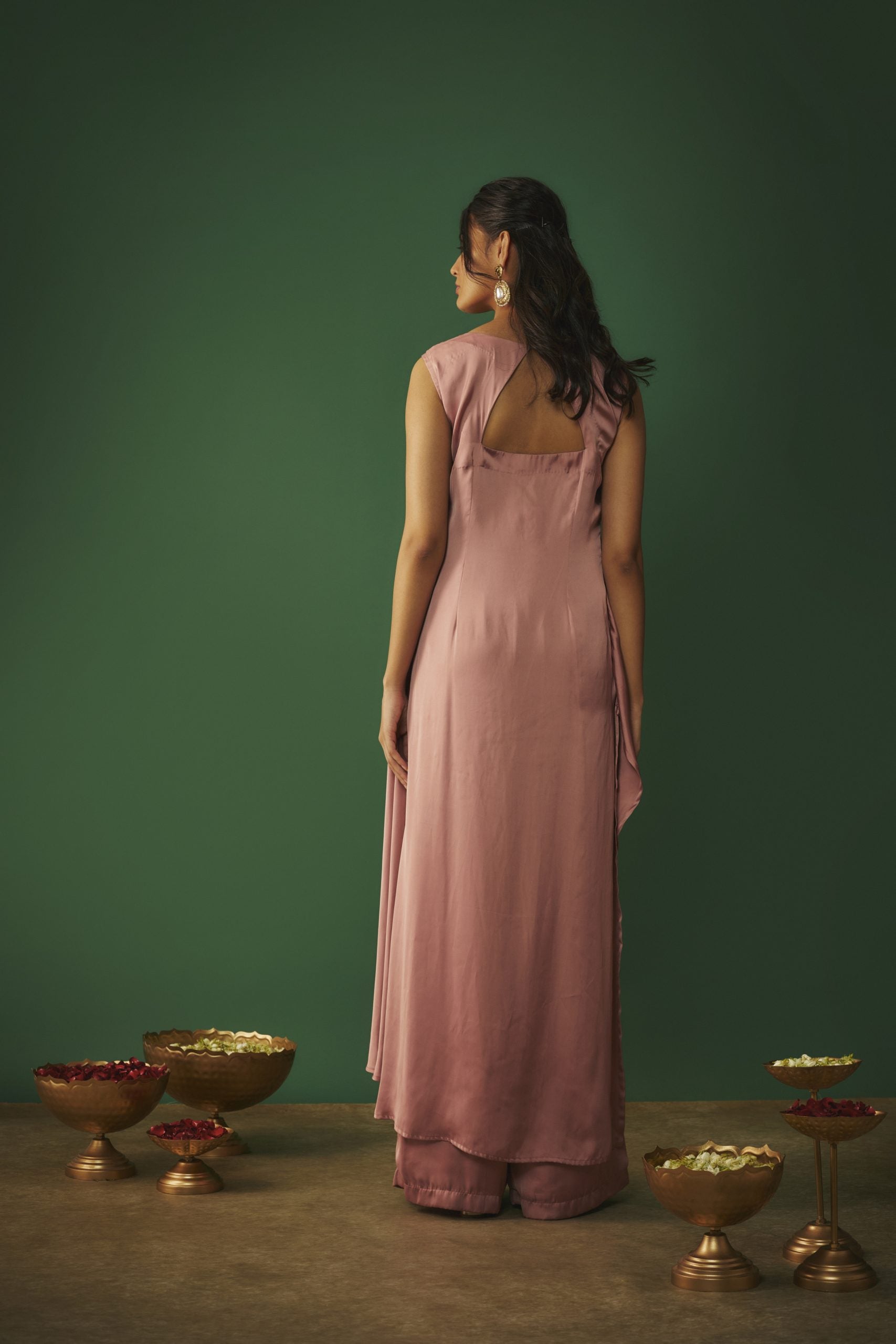 Image of ROSE PINK EMBROIDERED ASYMMTRICAL KURTA AND PANTS SET