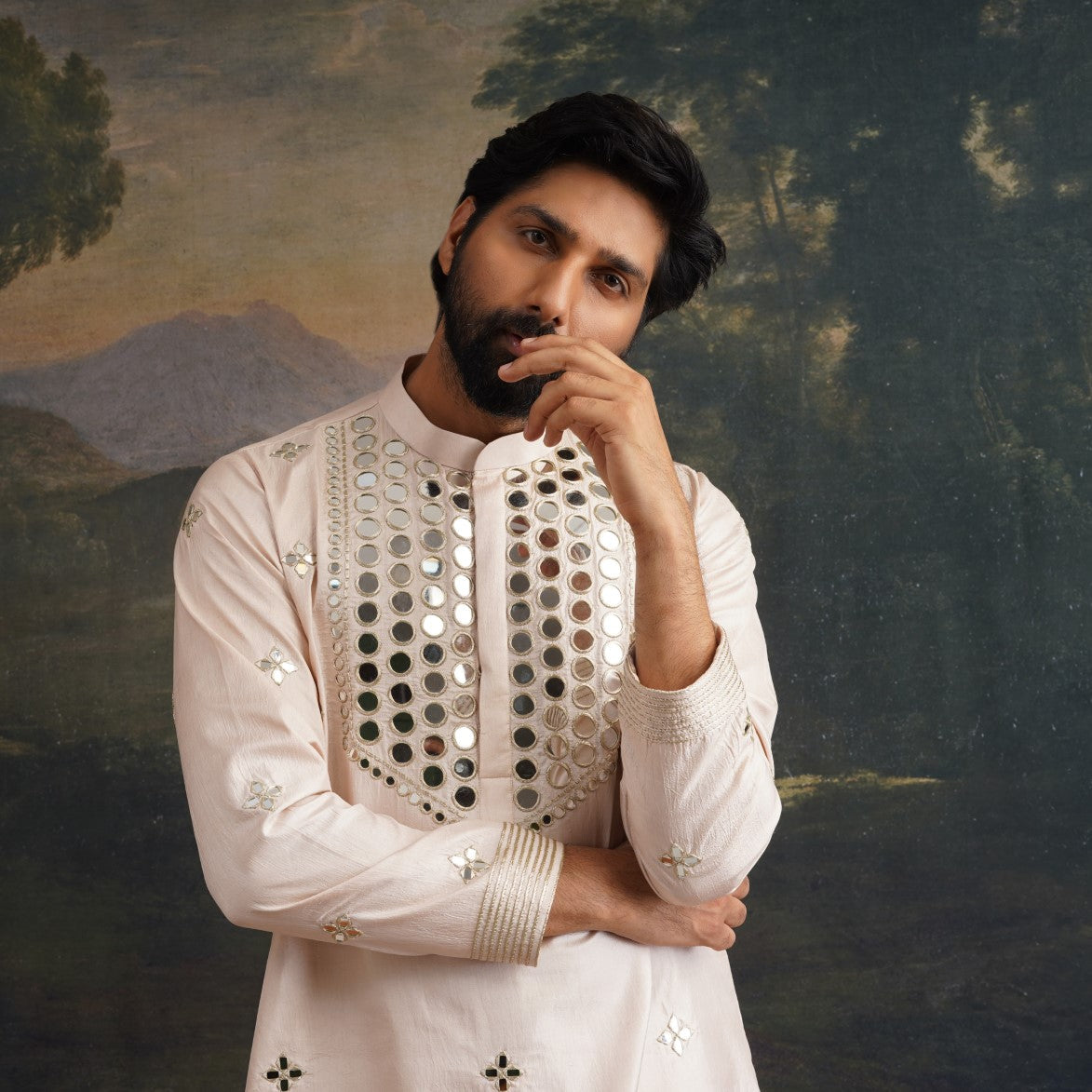 Golden sand Hand-Embellished Mirror Work Kurta Set