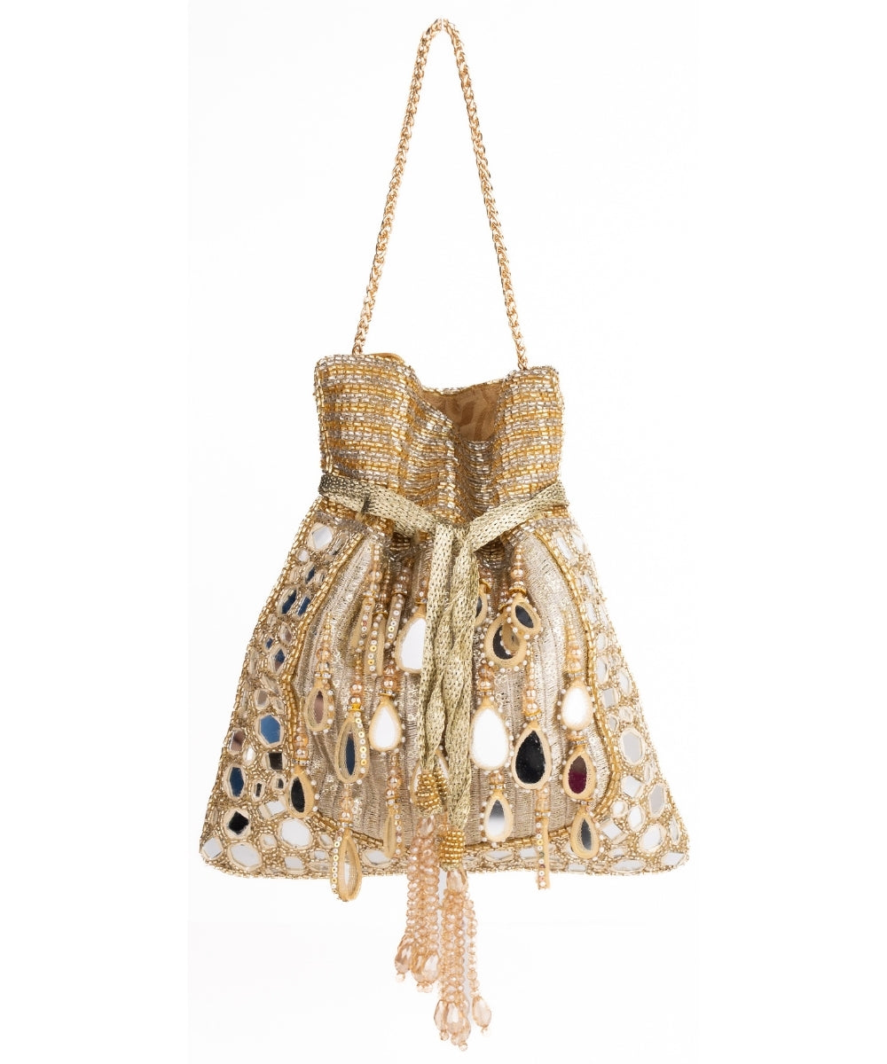 Noorah Gold Georgette Mirror Handcrafted Potli