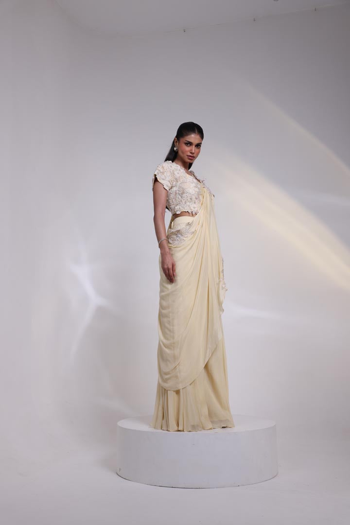 Ivory  Blossom drape pant set AAD515IVORY