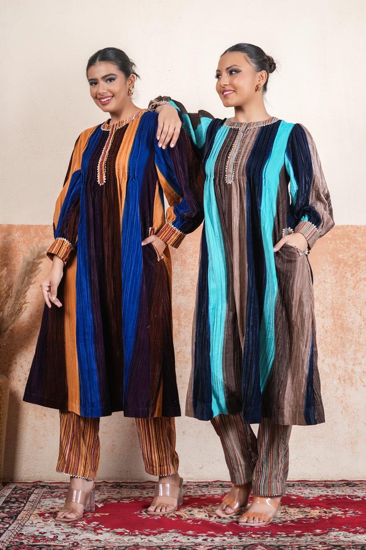 Crush Makhmal Striped Cord Set