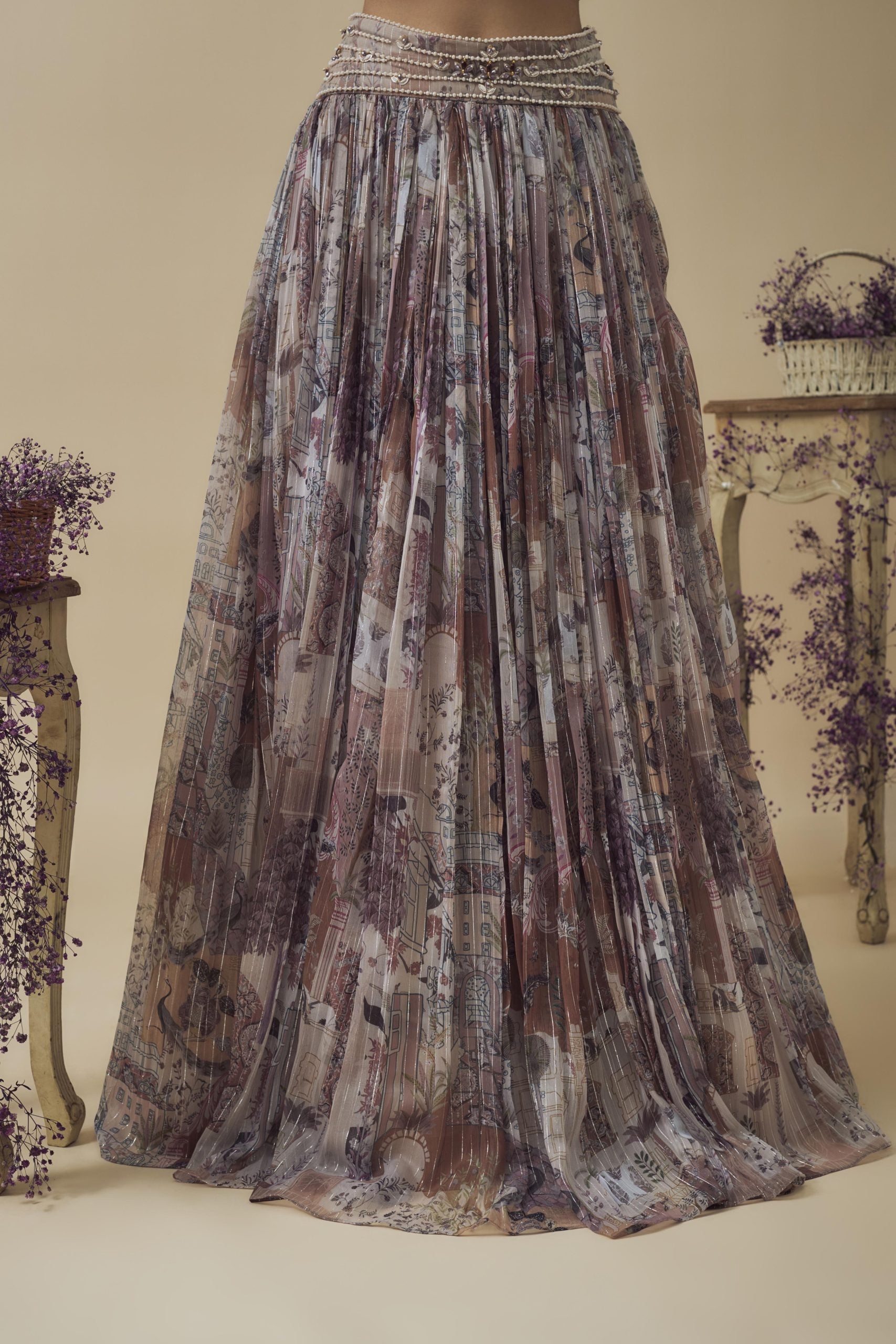 PRINTED LUREX HAND EMBROIDERED LEHENGA SET