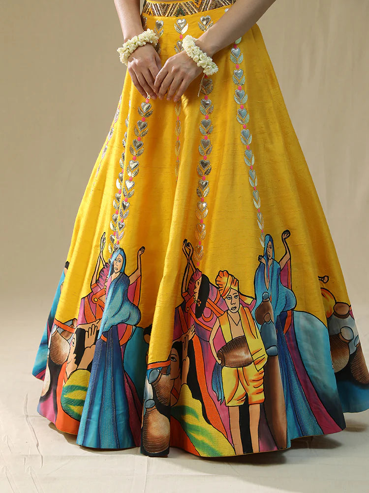 yellow modern baraat lehnga set