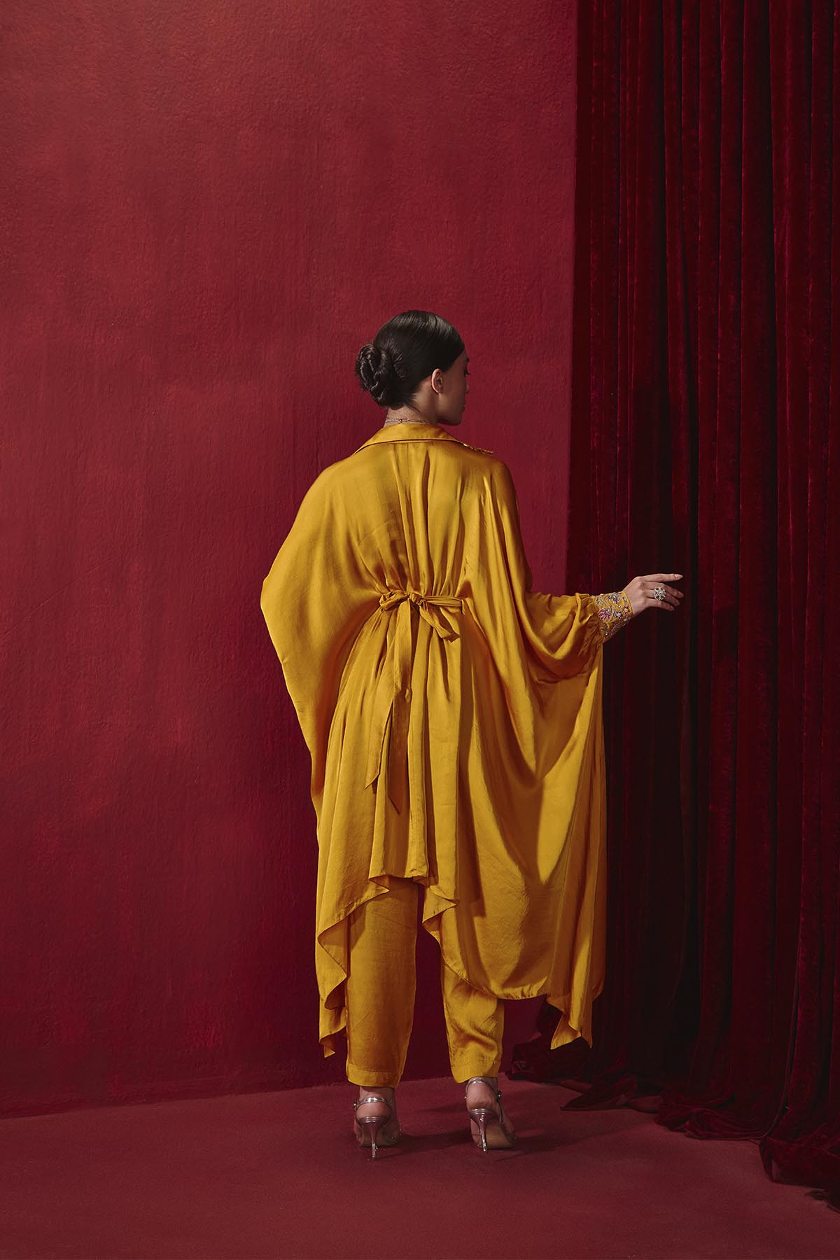 Fiza Mustard Embroidered Modal Silk Oversized Shirt Set