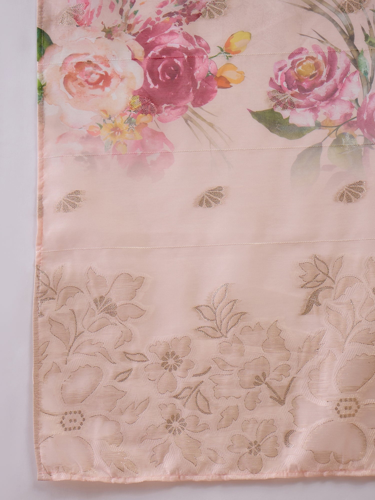 Women Chanderi Peach Printed Stitched Kurta pant set