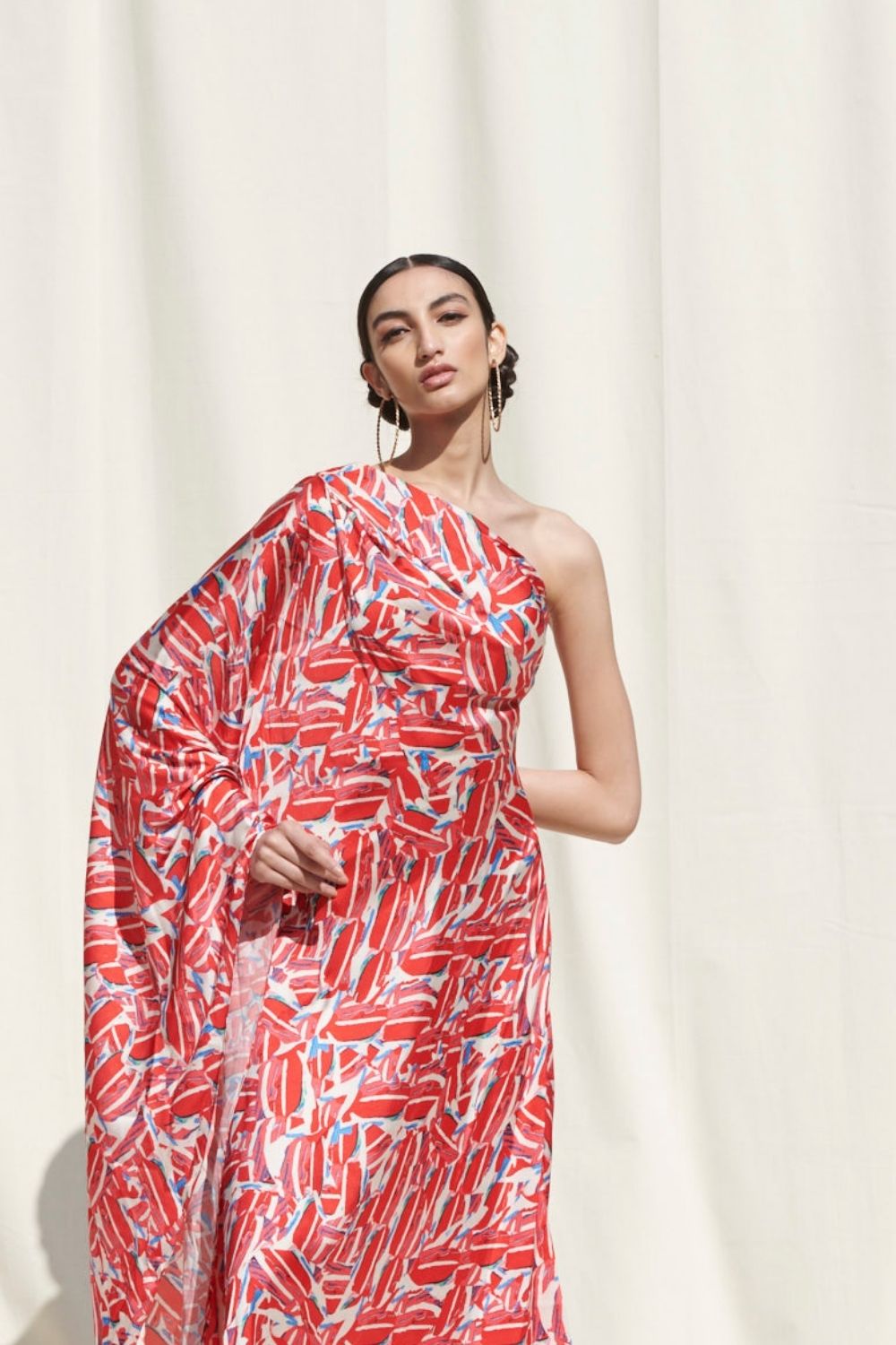 One Shoulder Drape Kaftan Dress