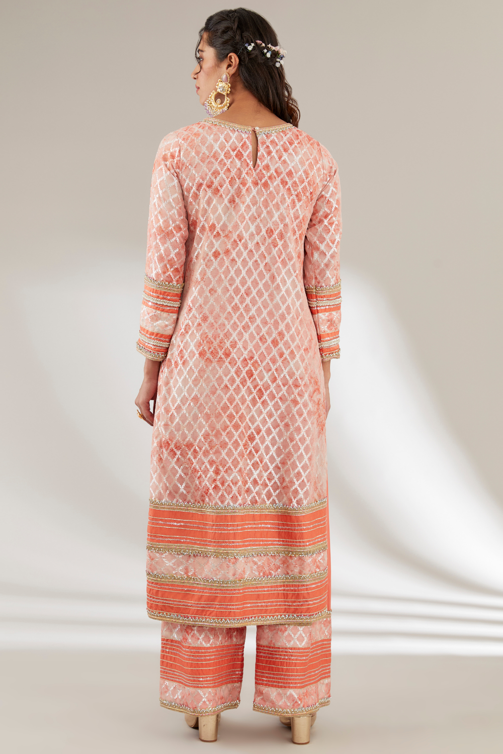 Rewa Rust Orange Upada Silk Embroidered Suit Set