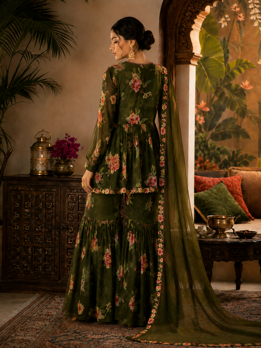 Women's Silk Blend Green Stitched Kurta set