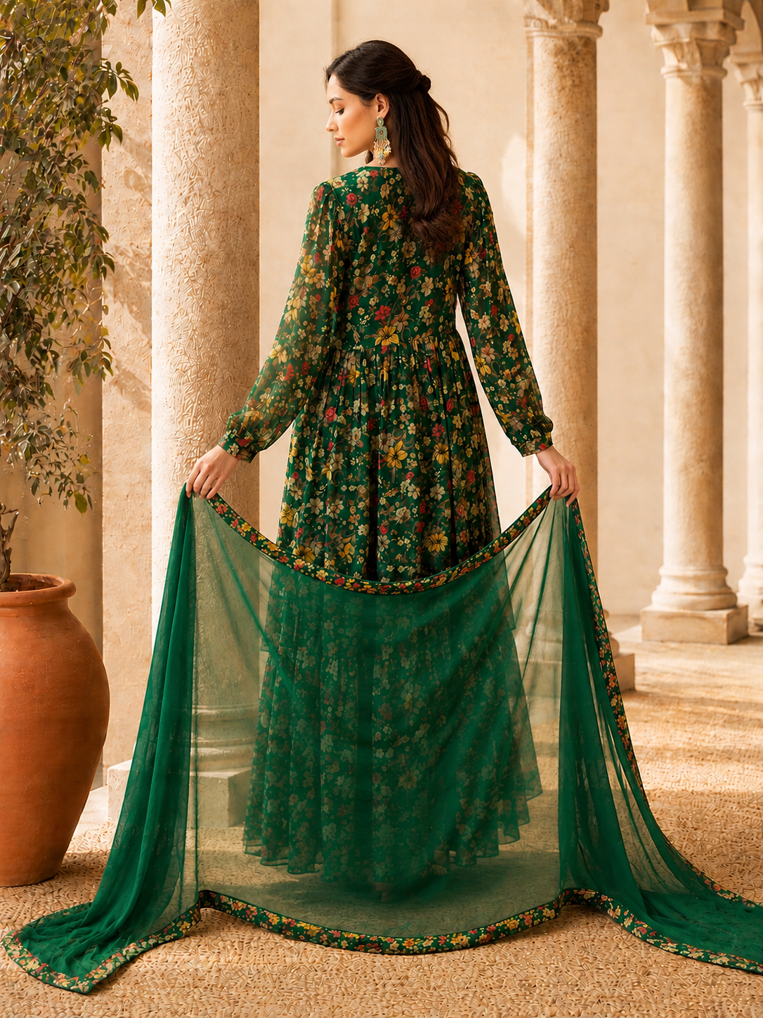 Women's Silk Blend Green Stitched Kurta set