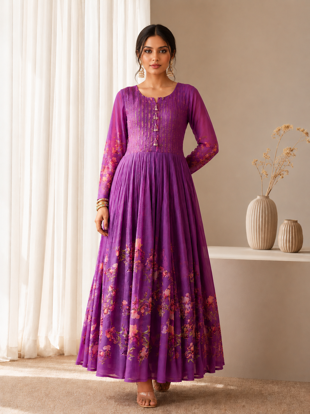 Women's Silk Blend Purple Stitched Kurta set