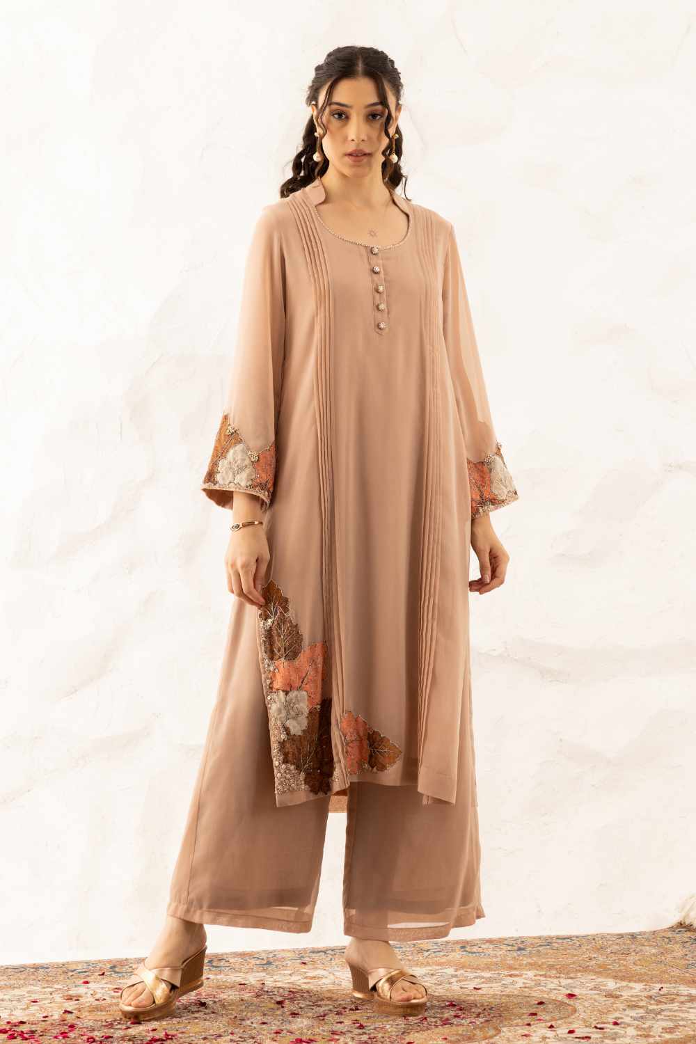 Anika Nude Georgette Suit with Palazzo and Dupatta - 3 Piece Set