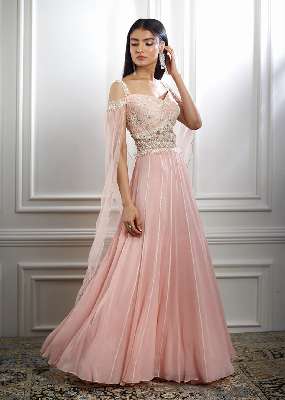 Peach Pink Dori And Hand Embroidered Anarkali