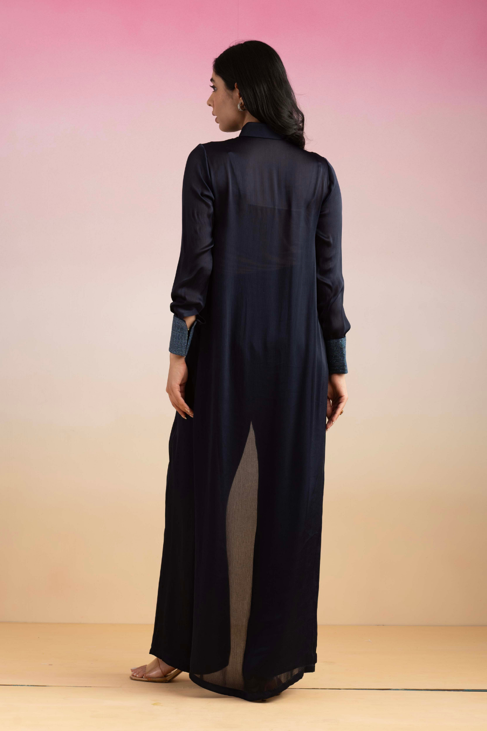 Sky Blue Chiffon Cham Cham Co-ord Set with Dori Embroidery
