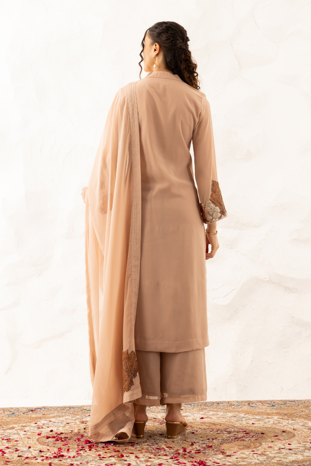Anika Nude Georgette Suit with Palazzo and Dupatta - 3 Piece Set