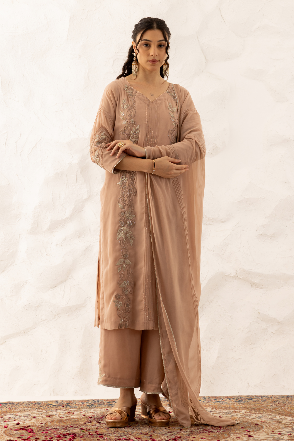 Megha Nude Zardozi Embroidered Georgette Suit with Plazzo