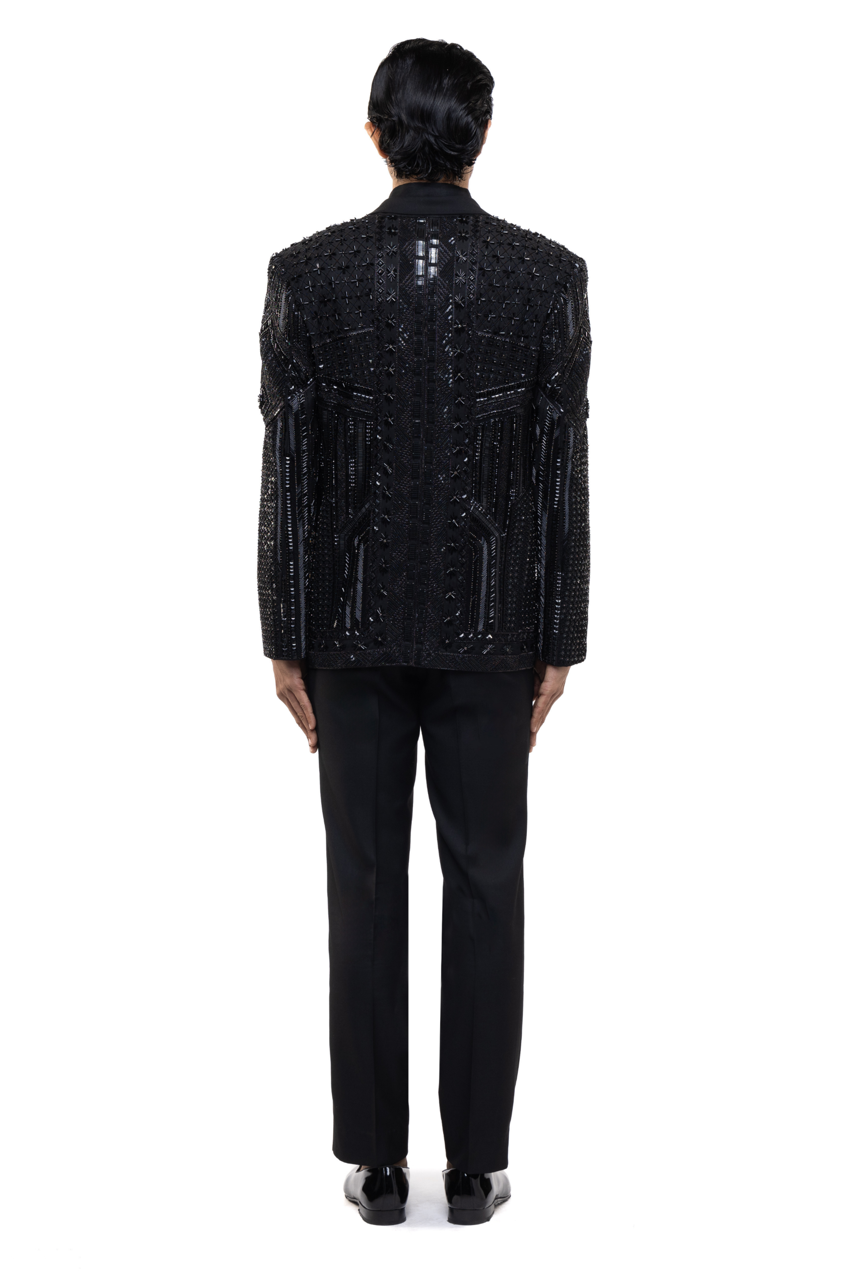 Black Silk Embroidered Art Deco Tuxedo Set