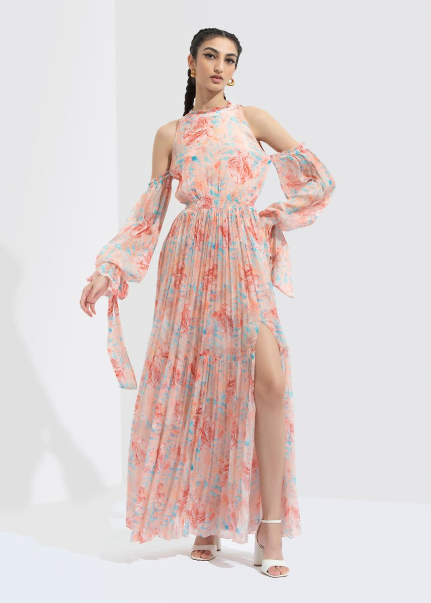 Rabenda Printed Long Dress With Side Slit