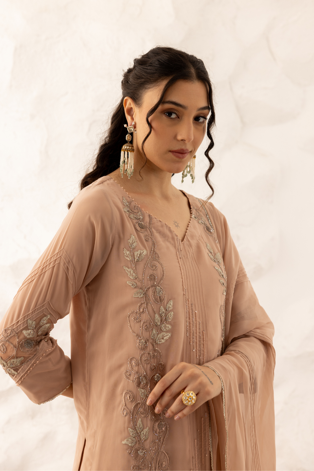 Megha Nude Zardozi Embroidered Georgette Suit with Plazzo