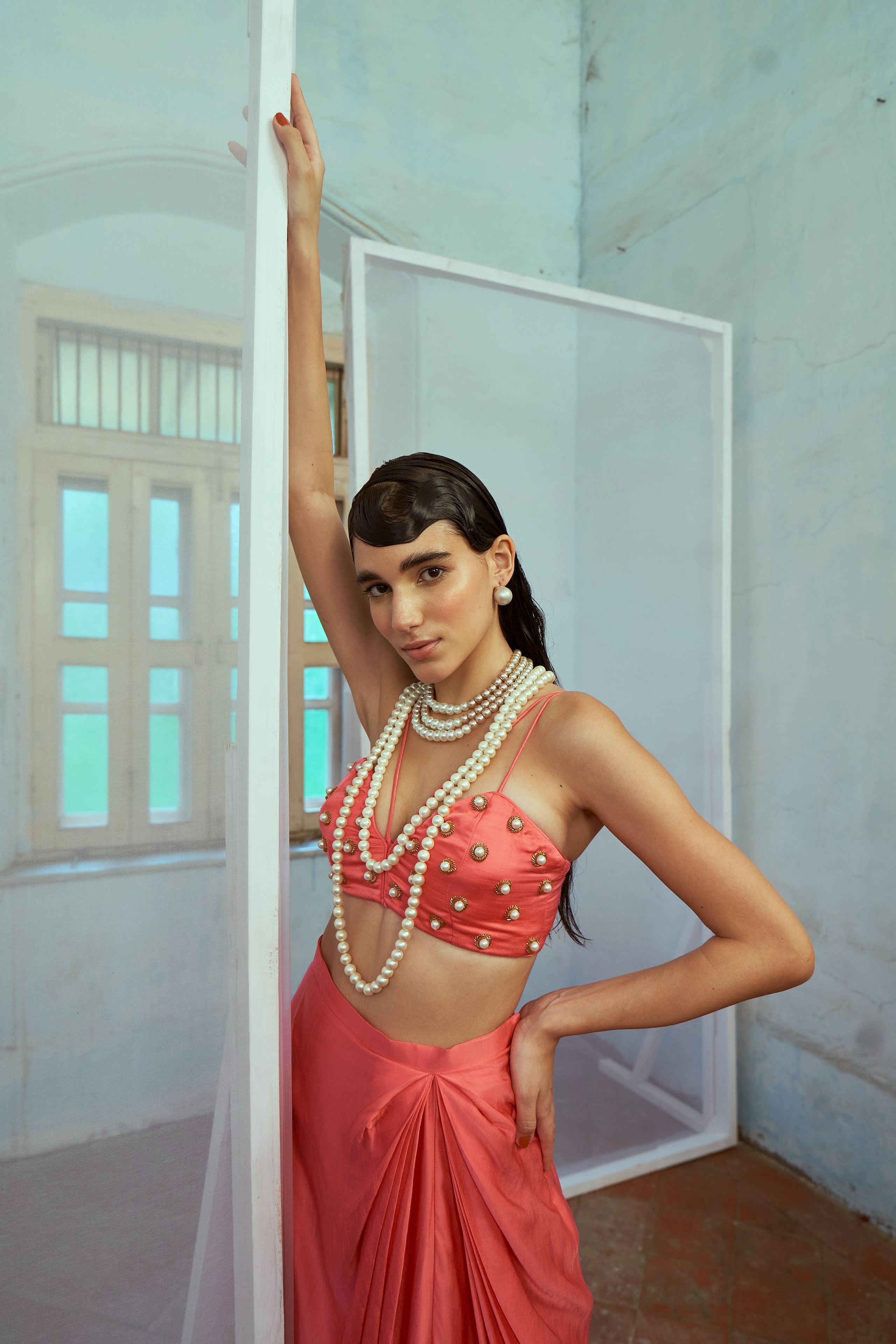 Pink Drape Skirt Set
