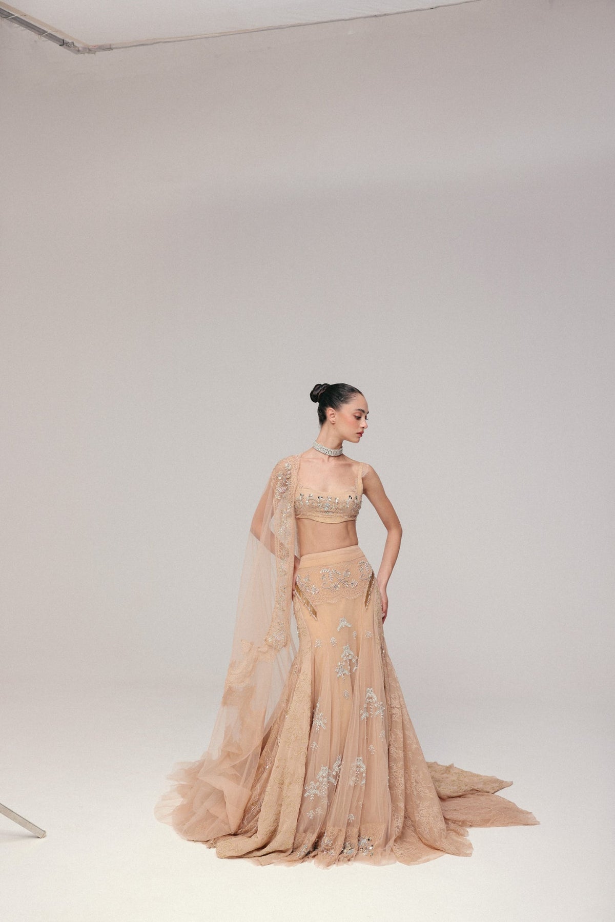 Beaded & Zardosi Embroidery, Soft Tulle & Pure Georgette with Lace, Skirt Set, Lace Blouse Silhouette